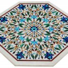 16" Marble Coffee Top Turquoise Lapis Table Mosaic Floral Work Home Decorative