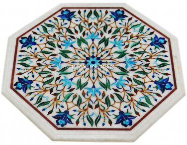 16" Marble Coffee Top Turquoise Lapis Table Mosaic Floral Work Home Decorative