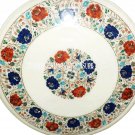 12" Marble Round Coffee Table Top Semi Mosaic Multi Floral Art Living Room Decor