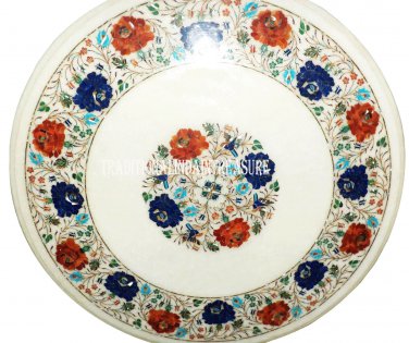12" Marble Round Coffee Table Top Semi Mosaic Multi Floral Art Living Room Decor