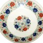 12" Marble Round Coffee Table Top Semi Mosaic Multi Floral Art Living Room Decor