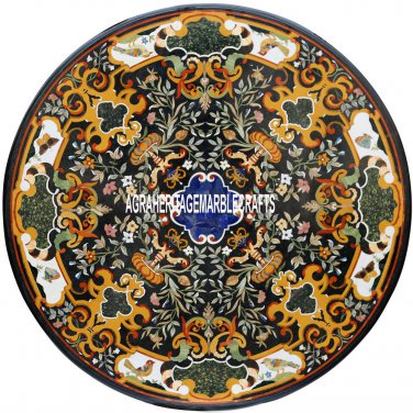 60" Collectible Marble Round End Table Pietradura Rare Inlay Outdoor Decor H3861