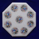 18" White Marble Table Top Mosaic Dancing Peacock Inlay Marquetry Furniture Art
