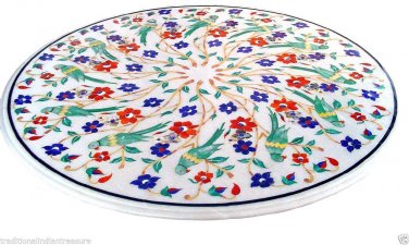 30" Marble Coffee Table Top Parrot Handmade Malachite Inlay Occasion Home Decor