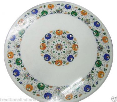 24" Marble Center Table Top Marquetry Furniture Inlaid Mosaic Lapis Hakik Decor