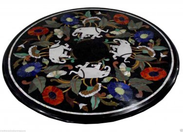 36" Marble Dining Table Top Inlay Elephant Marquetry Handmade Living Room Decor