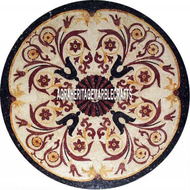 60" Black Marble Dining Table Top Semi Precious Stone Inlay Arts Hallway Decor
