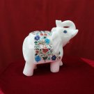 8'' Marble Elephant Trunk up Multi Floral Art Semi Precious Decor Handmade Gifts