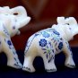 Lot of 3 Pcs Antique Marble Elephant Trunk Up Semi Mosaic Inlay Marquetry Work
