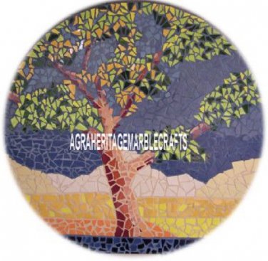30" Marble Round Coffee Table Top Mosaic Inlaid Collectible Art Kitchen Decor