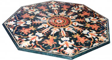 36" Black Marble Dining Table Top Marquetry Occasional Inlay Dining Room Decor