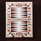 24''x18'' White Marble Marquetry Backgammon Table Hakik Floral Work Inlay Decor 24''x18'' White Marble Marquetry Backgammon Table Hakik Floral Work Inlay Decor