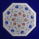 22" White Marble Marble Table Top Italian Inlay Peacock Marquetry Decor Design