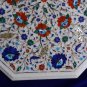 22" White Marble Marble Table Top Italian Inlay Peacock Marquetry Decor Design