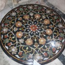 42" Black Round Dining Room Table Marble Top Inlaid Mosaic Arts Garden Decor