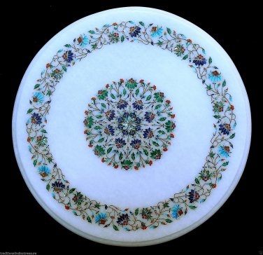 White Marble Round Coffee Table Top Micro Mosaic Inlay Arts Outdoor Home Decor
