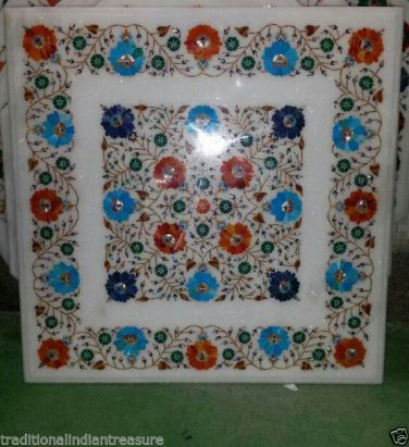 24"x24" Marble Coffee Dining Table Top PietraDura Square Floral Design Decor