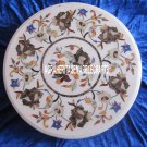 24" White Round Marble Top Coffee Corner Table Jasper Pietradure Inlay Art Decor