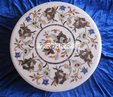 24" White Round Marble Top Coffee Corner Table Jasper Pietradure Inlay Art Decor