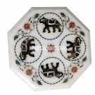12" White Marble Center Table Top Elephant Art Inlay Marquetry Home Mosaic Decor 12" White Marble Center Table Top Elephant Art Inlay Marquetry Home Mosaic Decor