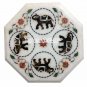 12" White Marble Center Table Top Elephant Art Inlay Marquetry Home Mosaic Decor