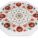 12" White Marble Side Coffee Table Top Marquetry Carnelian Inlay Floral Art Deco