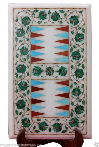 18"x11" Marble Coffee Table Top Inlay Art Malachite Backgammon Board Game Decor