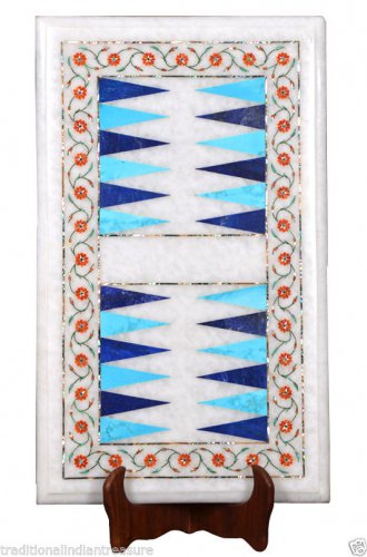 20"x12" Marble Turquoise Backgammon Game Table Marquetry Home Garden Art Decor