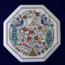 12" White Marble Inlaid Two Peacock Pietra Dura Rare Coffee Table Home Decor Art 12" White Marble Inlaid Two Peacock Pietra Dura Rare Coffee Table Home Decor Art