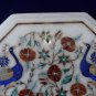 12" White Marble Inlaid Two Peacock Pietra Dura Rare Coffee Table Home Decor Art