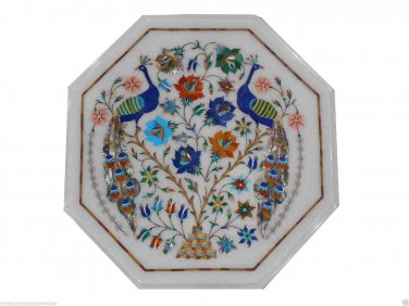 12" Marble Coffee Table Top Mosaic Peacock Art Pietra Dura Handmade Home Decor