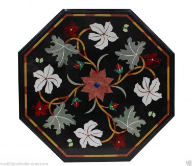 24" Black Table Top Unique Coffee Handmade Marquetry Garden Outdoor Decorative