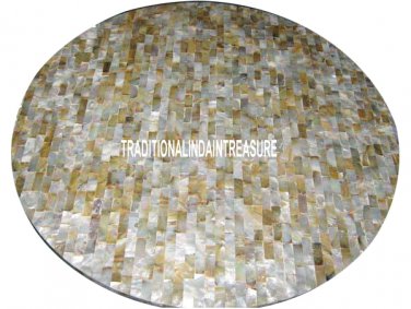 12" White Round Marble Table Top Sea Shell Inlay Marquetry Work Art Mosaic Decor