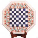 15" White Marble Coffee Chess Table Top Hakik Inlay Work Marquetry Arts Decor