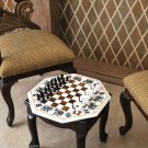 12" White Marble Coffee Chess Table Top Marquetry Semi Precious Mosaic Elephant
