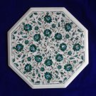 18" Marble inlay Malachite coffee Side Table Lazysusan vintage Living Room Decor
