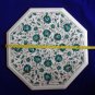 18" Marble inlay Malachite coffee Side Table Lazysusan vintage Living Room Decor