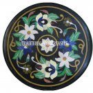 16" Black Marble Coffee End Table Top Floral Art Inlay Mosaic Art Patio Art 16" Black Marble Coffee End Table Top Floral Art Inlay Mosaic Art Patio Art