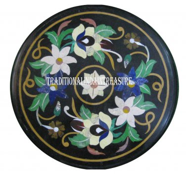 16" Black Marble Coffee End Table Top Floral Art Inlay Mosaic Art Patio Art