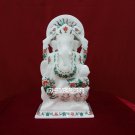10" Marble Ganesh Status Pietradura Malachite Floral Work Beautiful Gifts Decor