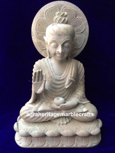 12" Natural Soap Stone Marble Buddha Carved Handmade Collectible Decor Worship