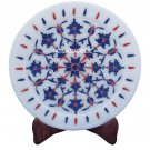 8" Marble Serving Plate Round Lapis Stone Inlay Gems Kitchen Decorative Gifts 8" Marble Serving Plate Round Lapis Stone Inlay Gems Kitchen Decorative Gifts