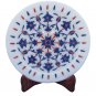 8" Marble Serving Plate Round Lapis Stone Inlay Gems Kitchen Decorative Gifts