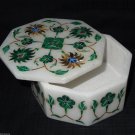4"x2" Marble Malachite Jewelry Box Handmade Pietradura Inlay Home Decor Gifts