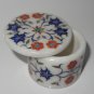 Round Marble Carnelian Lapis Lazuli Mosaic Flower Jewellery Box Marquetry Gifts