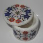 Round Marble Carnelian Lapis Lazuli Mosaic Flower Jewellery Box Marquetry Gifts