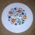 9" Marble White Round Serving Plate Mosaic Hakik Inlay Pietradure Art Decor 9" Marble White Round Serving Plate Mosaic Hakik Inlay Pietradure Art Decor