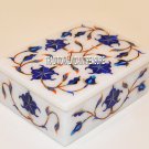 4"x3"x2" White Marble Jewelry Box Lapis Art Inlaid Collectible Gift For Eid