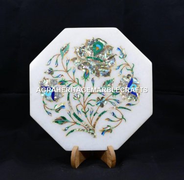 9" Designer Marble Dish Plate Inlay Stones Floral Art Kitchen Gift Decor H5434A