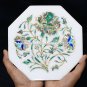 9" Designer Marble Dish Plate Inlay Stones Floral Art Kitchen Gift Decor H5434A
